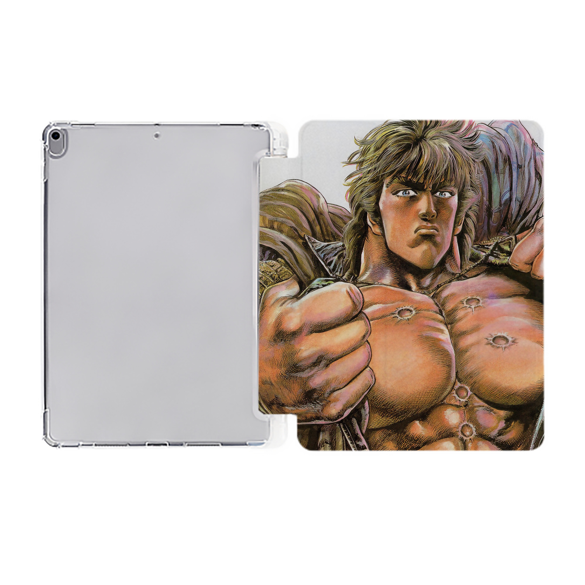 （画像用） 北斗の拳 Fist of the North Star IPad ケース ペン収納付き 三つ折りスタンド PUレザー×シリコン 対応機種9.5/10.5/10.9インチ